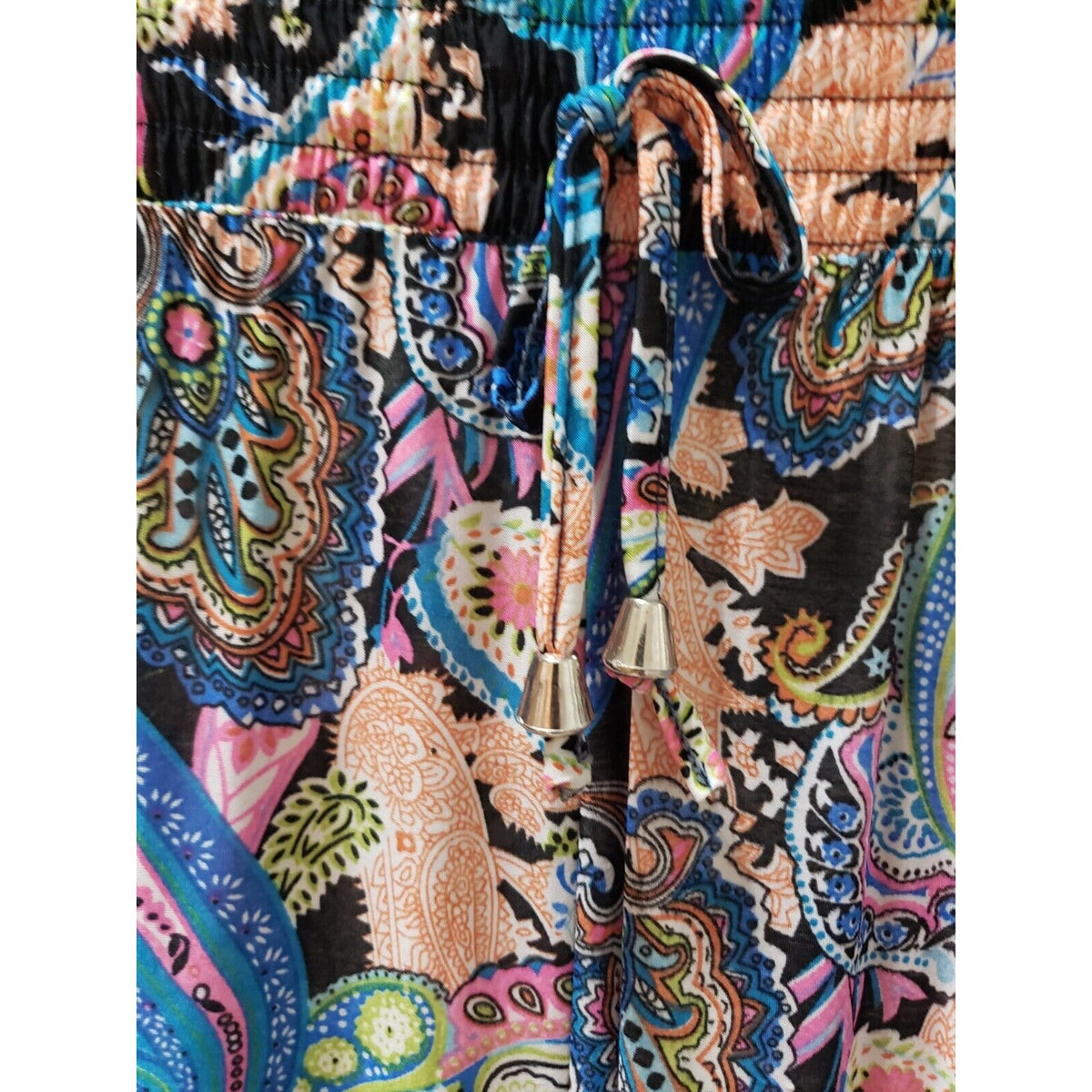 Womens Multi Paisley Pockets Elastic Waist Drawstring Casual Jogger Pants Small