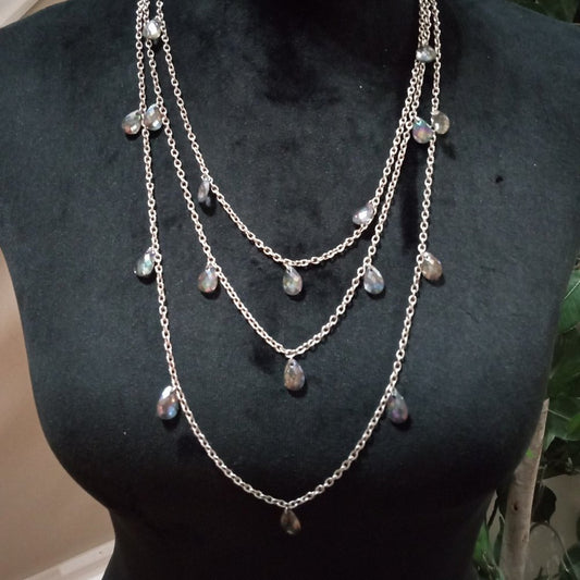Womens Fashion Silver Tone Triple Layered Chunky Rhinestones Charm Necklace