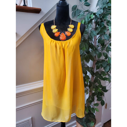 Jaquline Women Yellow Polyester Scoop Neck Sleeveless Casual Top Blouse Size 2X