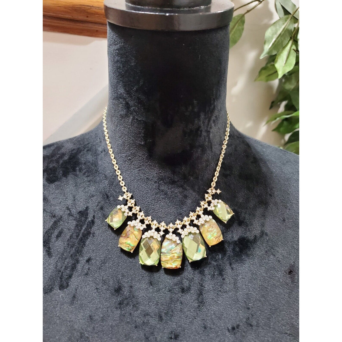 Women's Multicolored Iridescent Rhinestone Gold Chain Stylish Necklace