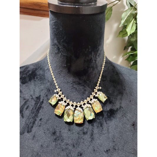 Women's Multicolored Iridescent Rhinestone Gold Chain Stylish Necklace