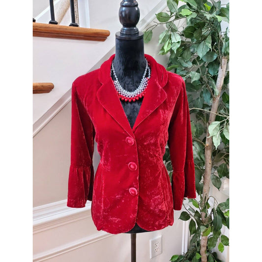 NY Collection Women Red Long Sleeve Single Breasted Buttons Front Blazer Size L