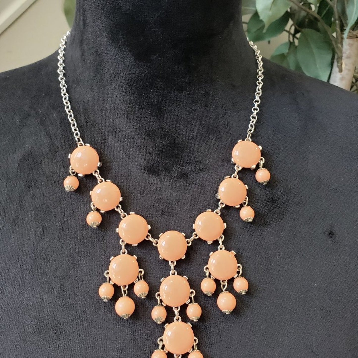 Womens Fashions Peach Silver Beaded Gemstone Collar Necklace with Lobster Clasp