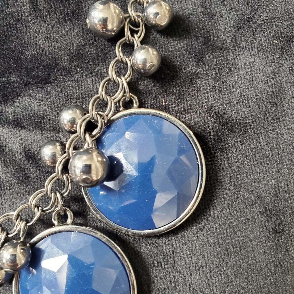 Womens Silver Tone Blue Round Ston with Lobster Clasp Jewelry Necklace