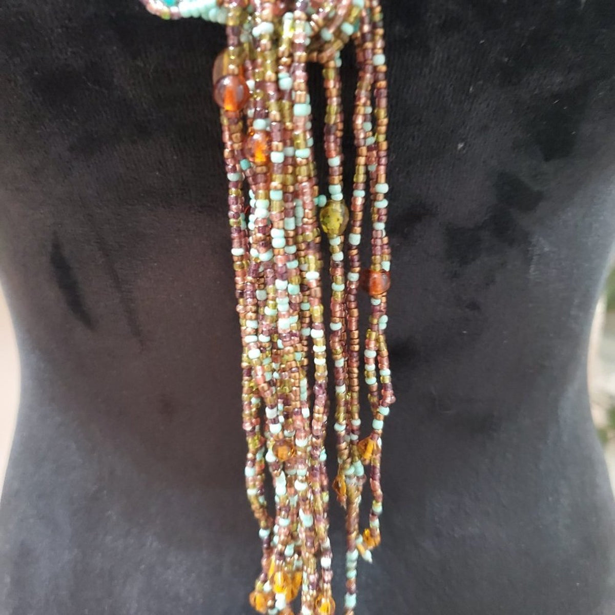 Women's Brown & Blue Multilayer Round Beaded Jewelry Necklace