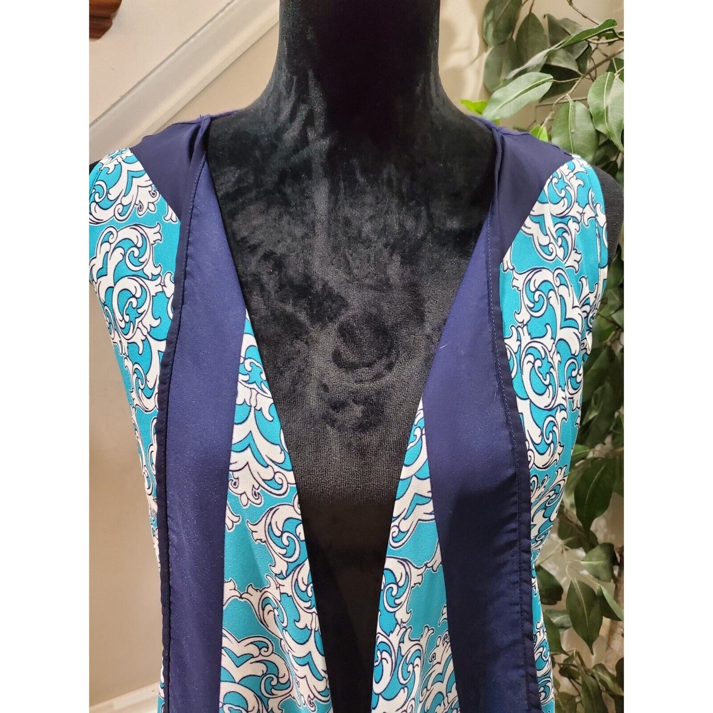 Charming Charlie Blue 100% Polyester Sleeveless Open Front Kimono S