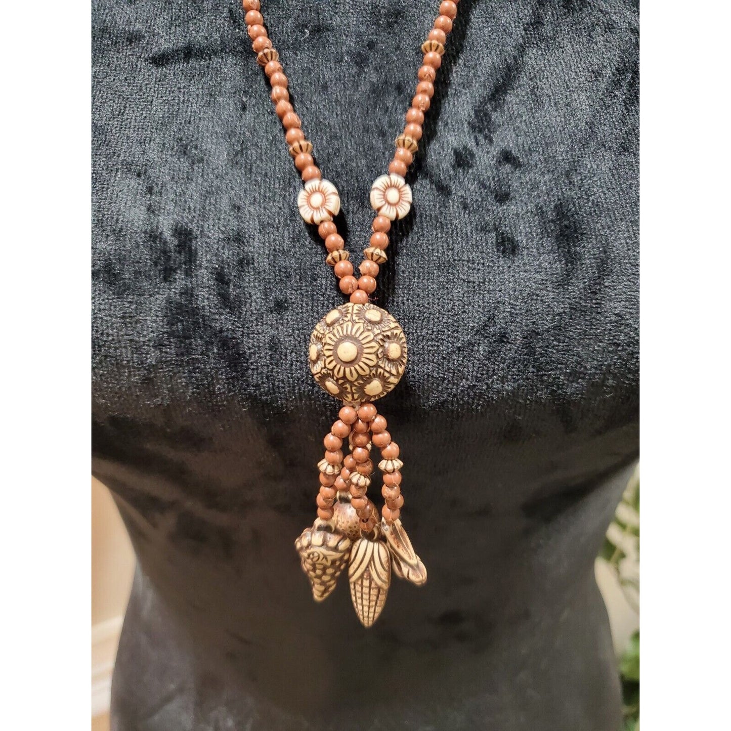Women's Brown Beaded See Shell Tribal Lightweight Necklace