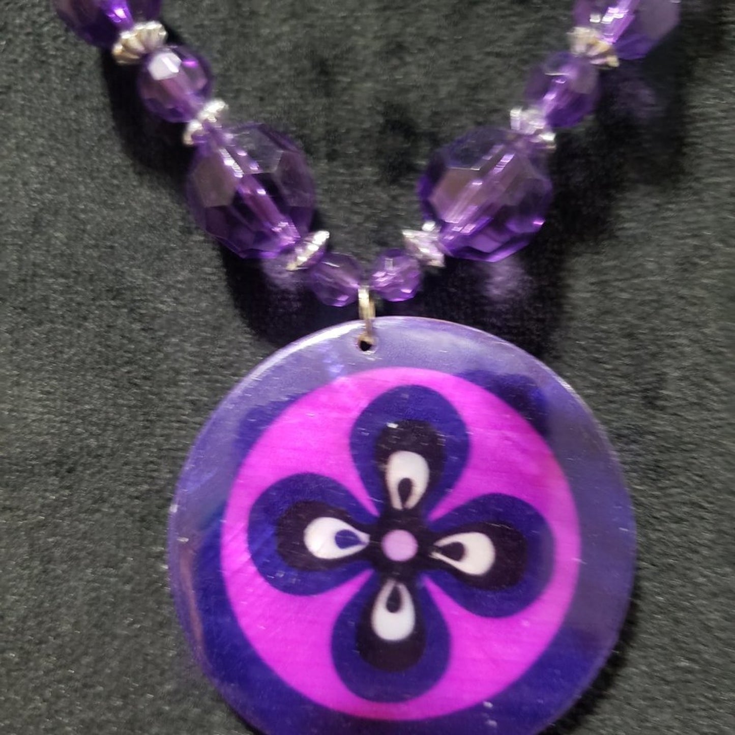 Handmade Purple Costume Gemstone, Beaded Pendant Collar Necklace
