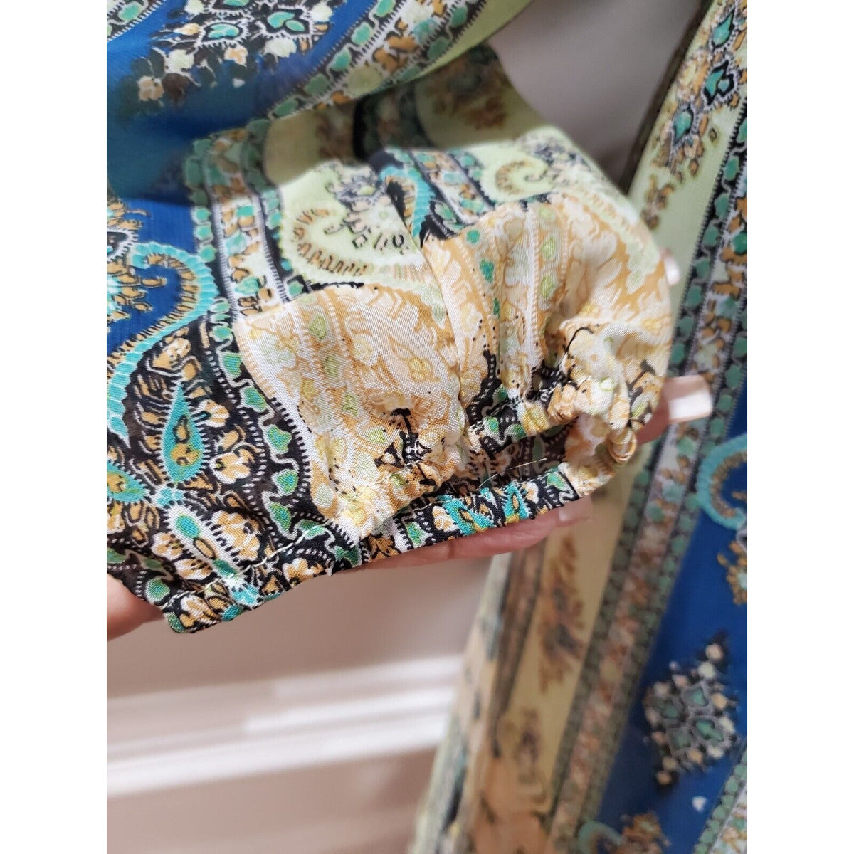 Women's Multicolor Polyester Round Neck Long Sleeve Casual Sheer Maxi Dress XS