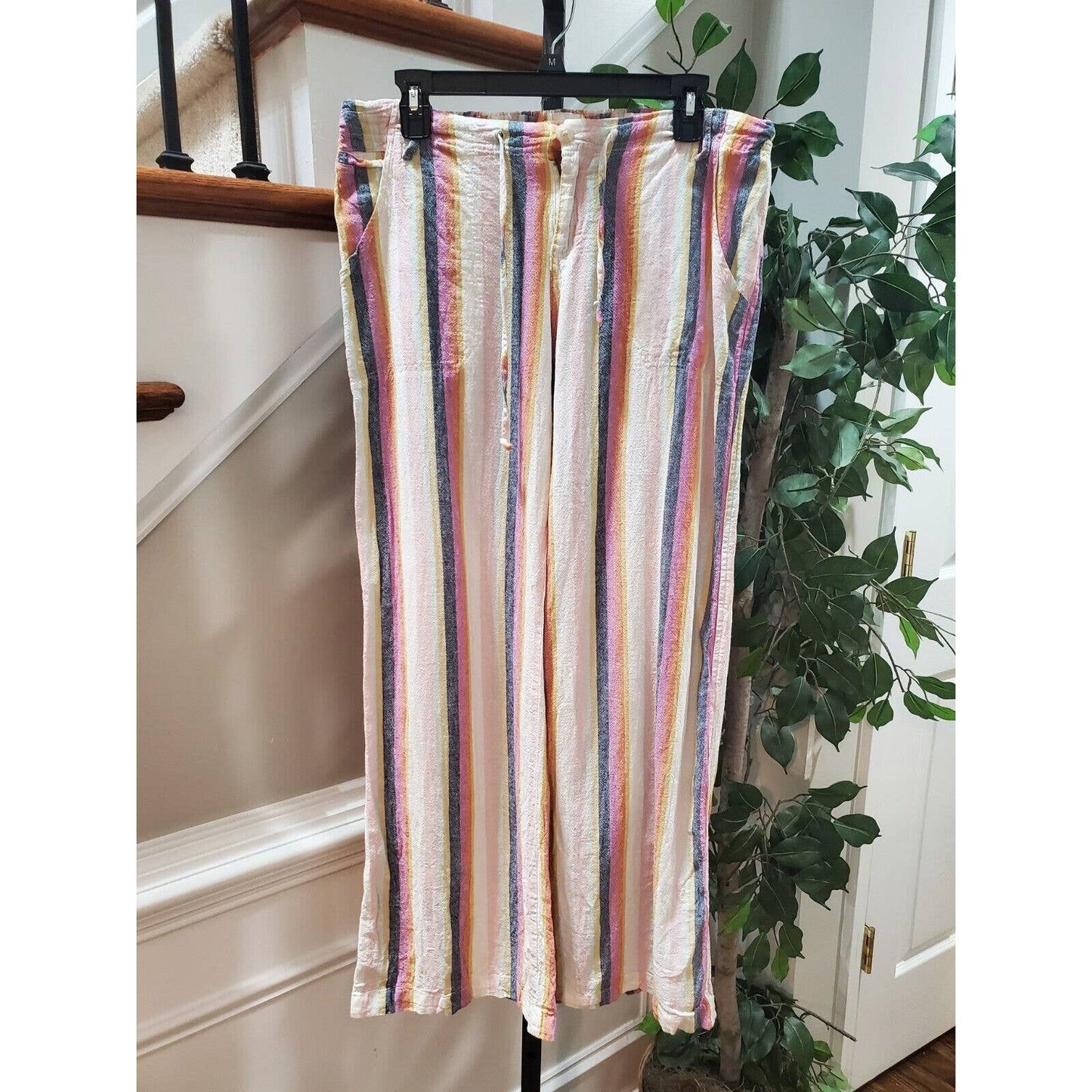 Just Living Multicolor Striped Linen & Cotton Mid Rise Wide Legs Pant Size L