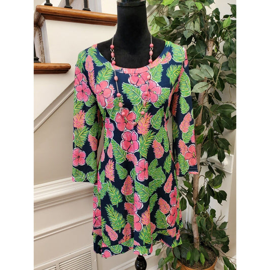 Simply Southern Hawaiian Hibiscus Floral Print Knee Length Tunic Dress Small