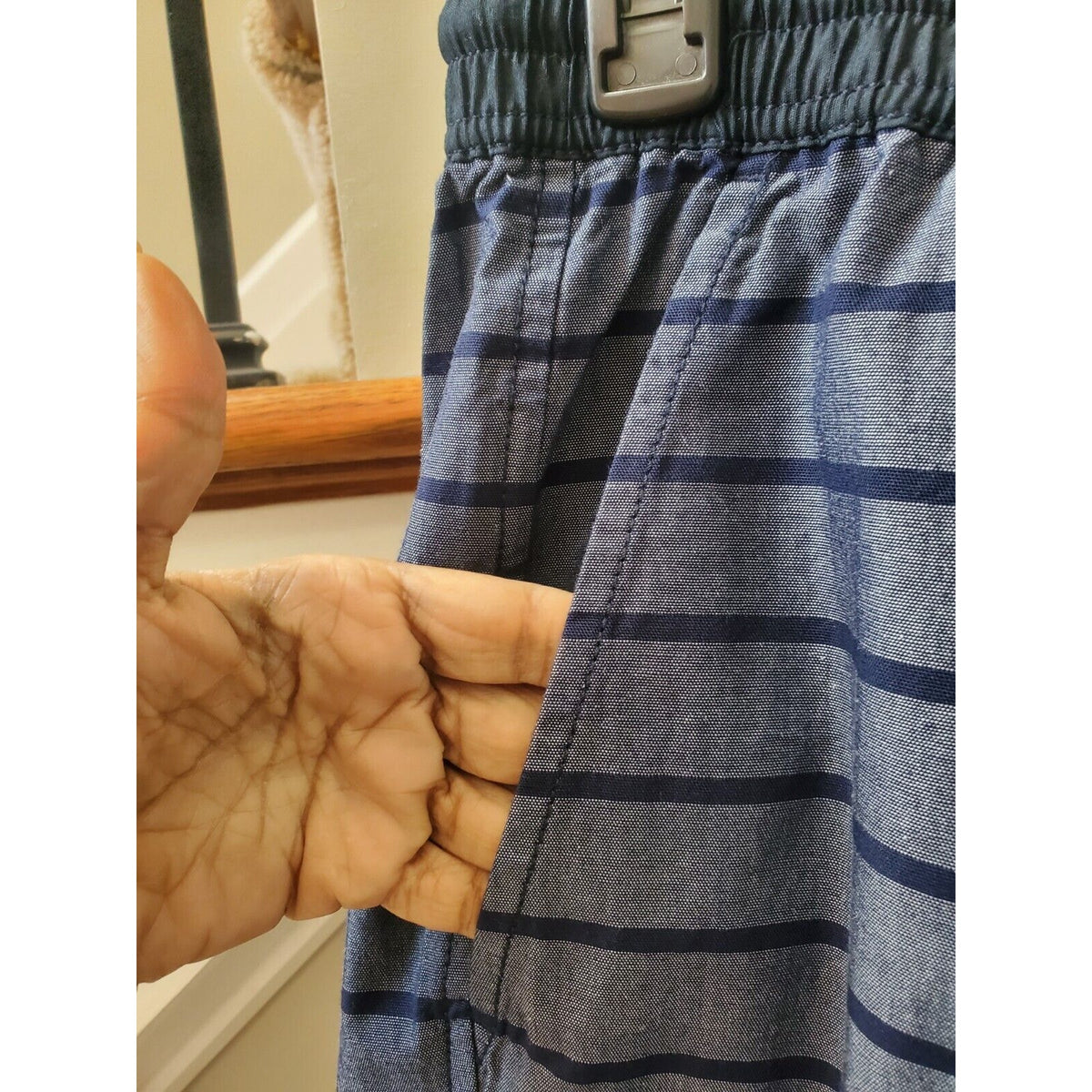 Original Penguin Dark Sapphire Striped Slim Fit Swim Trunk Print Shorts Size XL