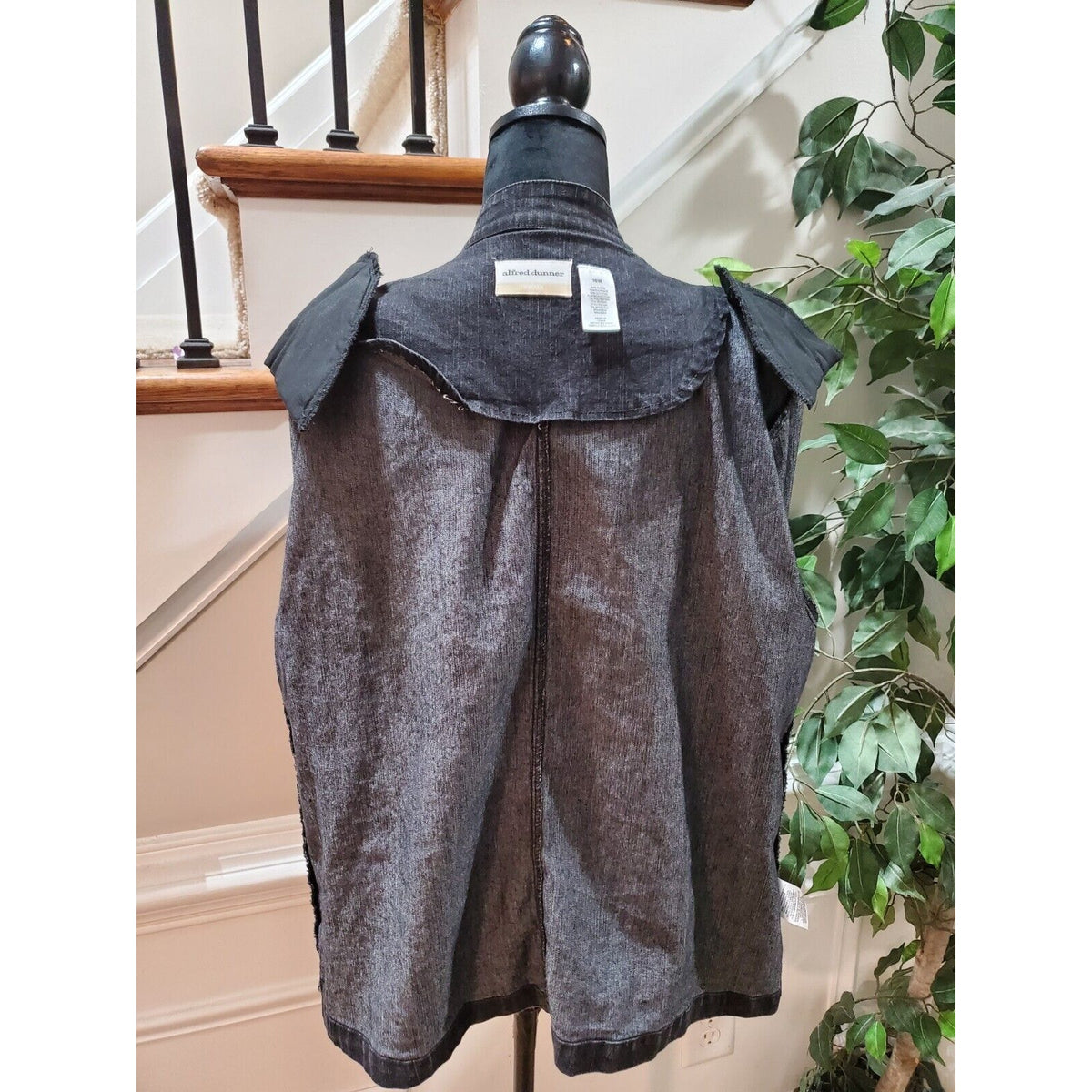 Alfred Dunner Women Gray Denim Ramie Long Sleeve Full Zip Casual Jacket Size 16W