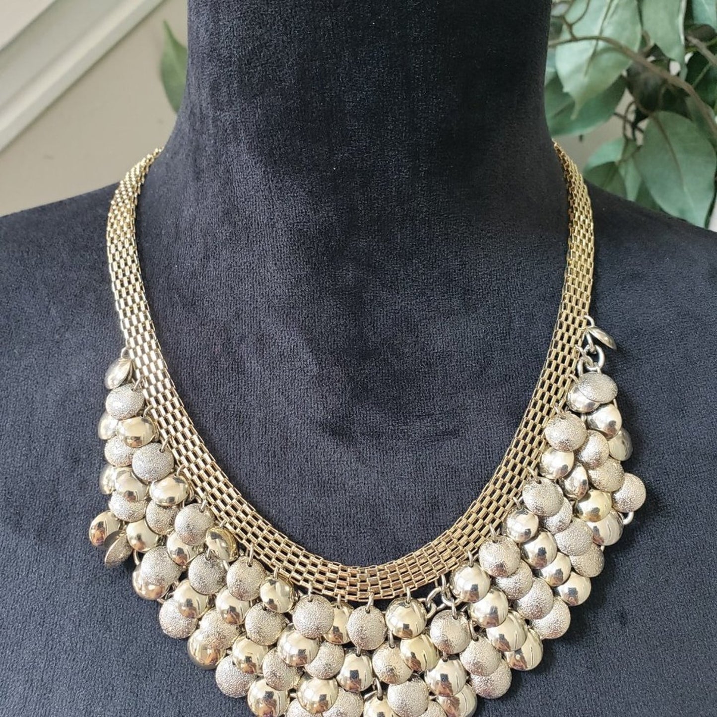 Womens Fashion Gold Tone Multi Strand Layered Disc Collar Necklace Lobster Clasp