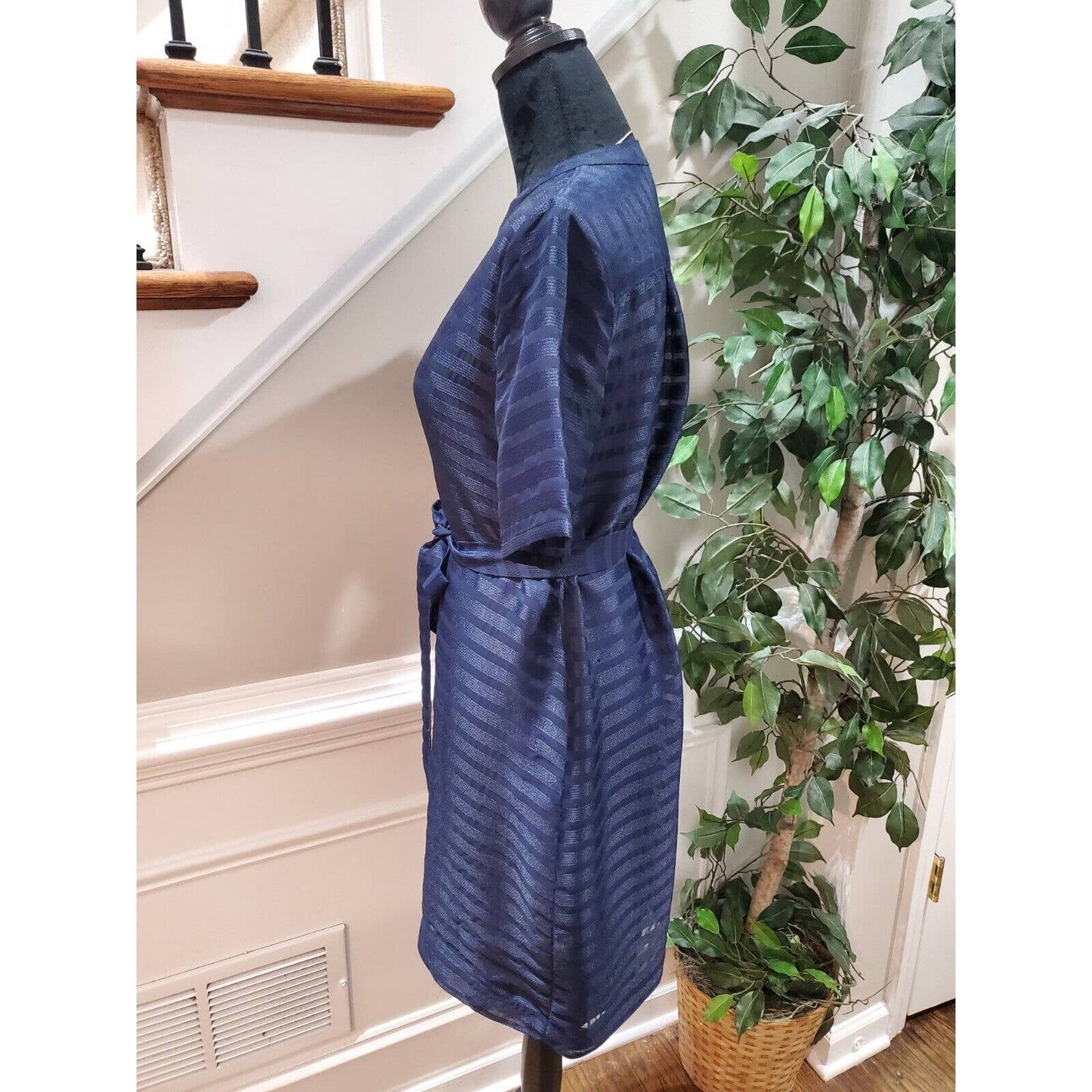 Banana Republic Women's Blue Polyester Short Sleeve Casual Knee Length Dress 4