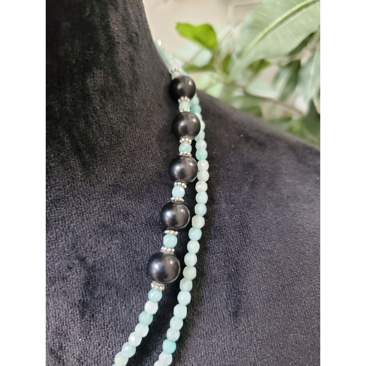 Women's Blue & Black Bubble Beaded Fashion Jewelry Double Necklace