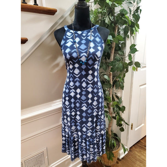 Time And Tru Women's Blue Rayon Round Neck Sleeveless Casual Knee Length Dress L