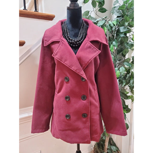 Me Jane Women Maroon Polyester Double Breasted Long Sleeve Buttons Front Coat 3X