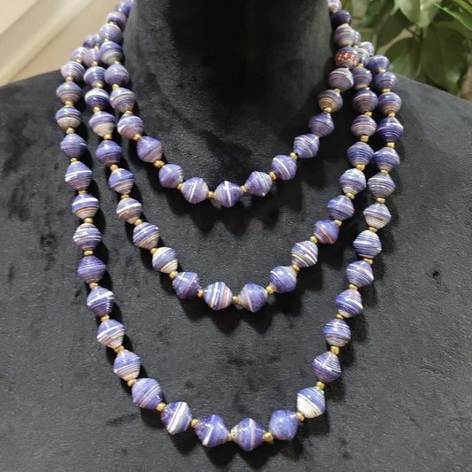 Women's Vintage Lilac Purple Silk Thread Hand Wrapped Gold Tone Beaded Necklace