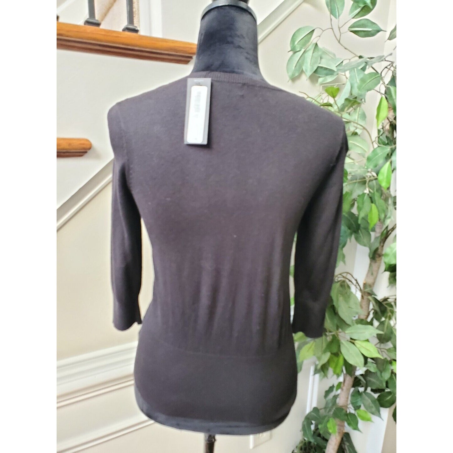 Worthington Black Embellished 3/4 Sleeve Sweater Size PS