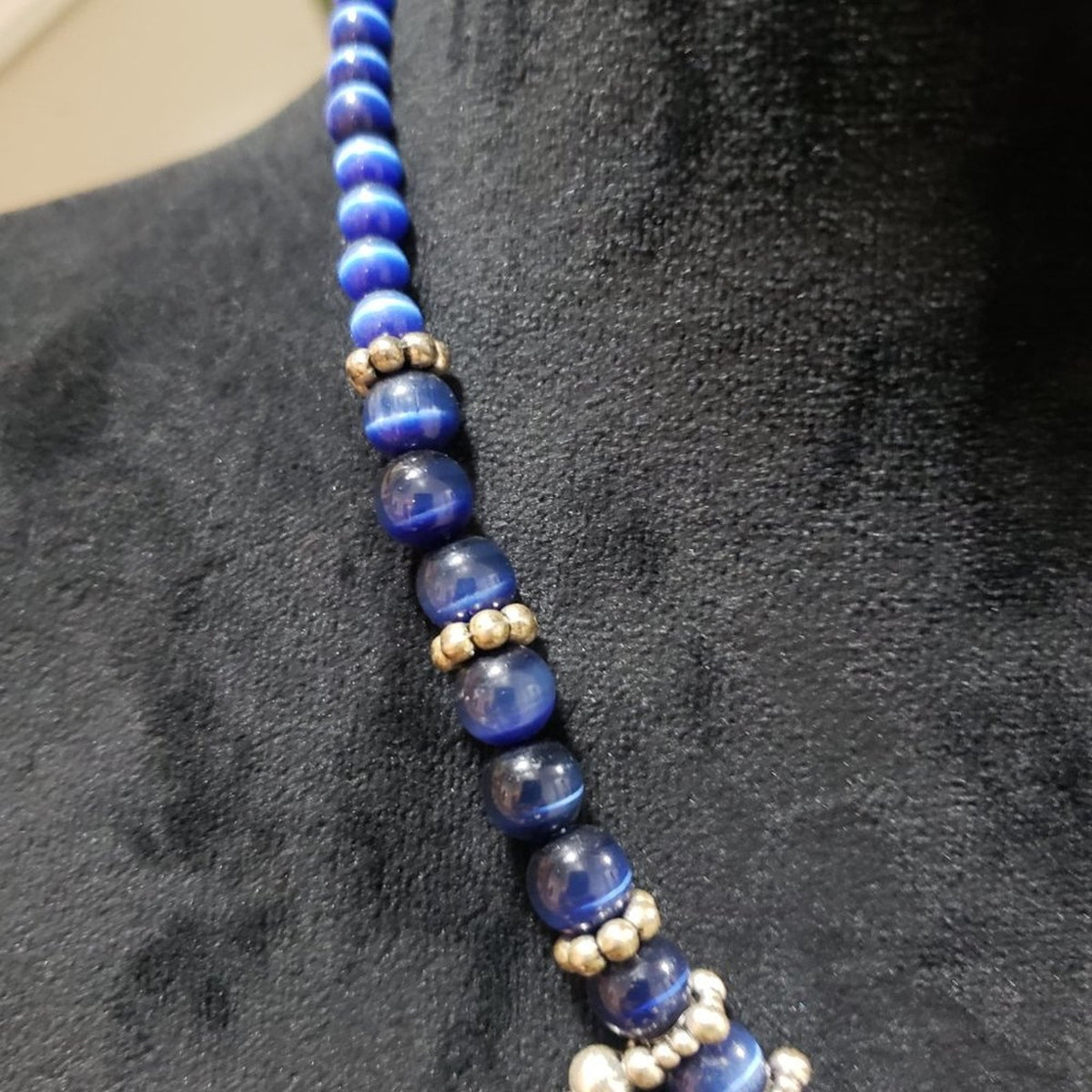 Womens Fashion Blue Pearls Stones Beaded Collar Necklace with Lobster