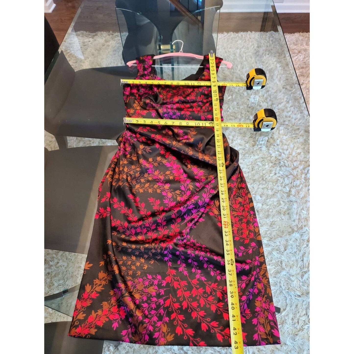 London Style Women Floral Polyester Square Neck Sleeveless Knee Length Dress 12