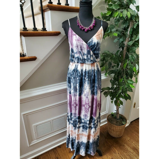 One Clothing Women's Multicolor Polyester Short Sleeve V-Neck Long Maxi Dress XS