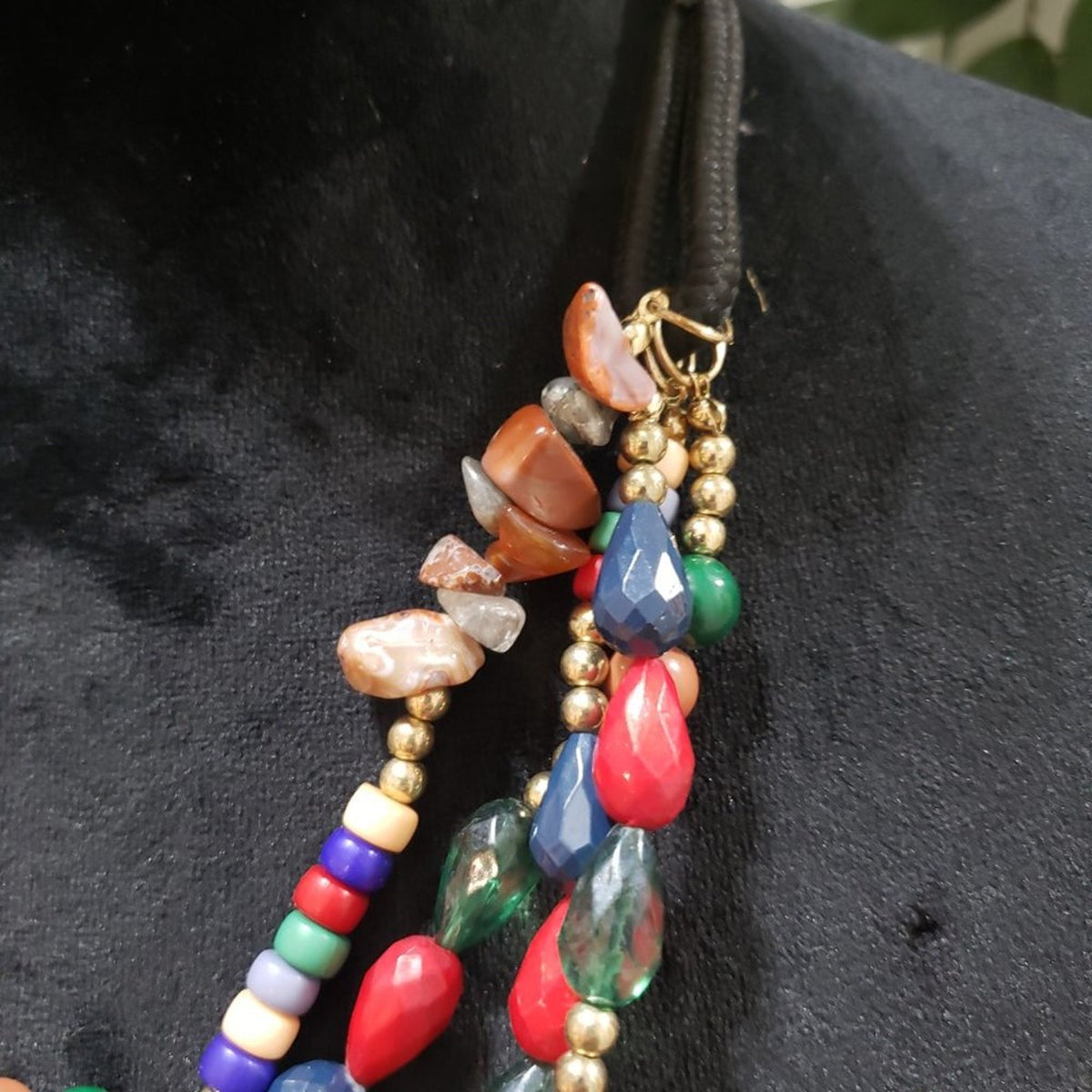 Women's Multicolored Four Strand Beads Lobster Clasp Statement Necklace