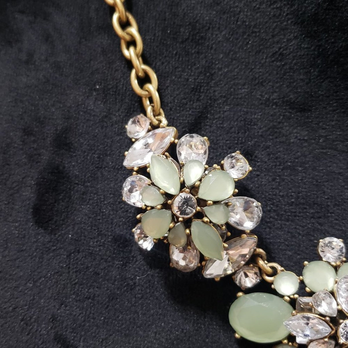 J. Crew Womens Fashion Green Rhinestone Crystal Floral Necklace with Lobster