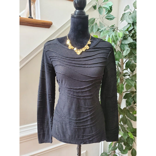 Simply Vera Women's Black Polyester Round Neck Long Sleeve Casual Top Blouse M