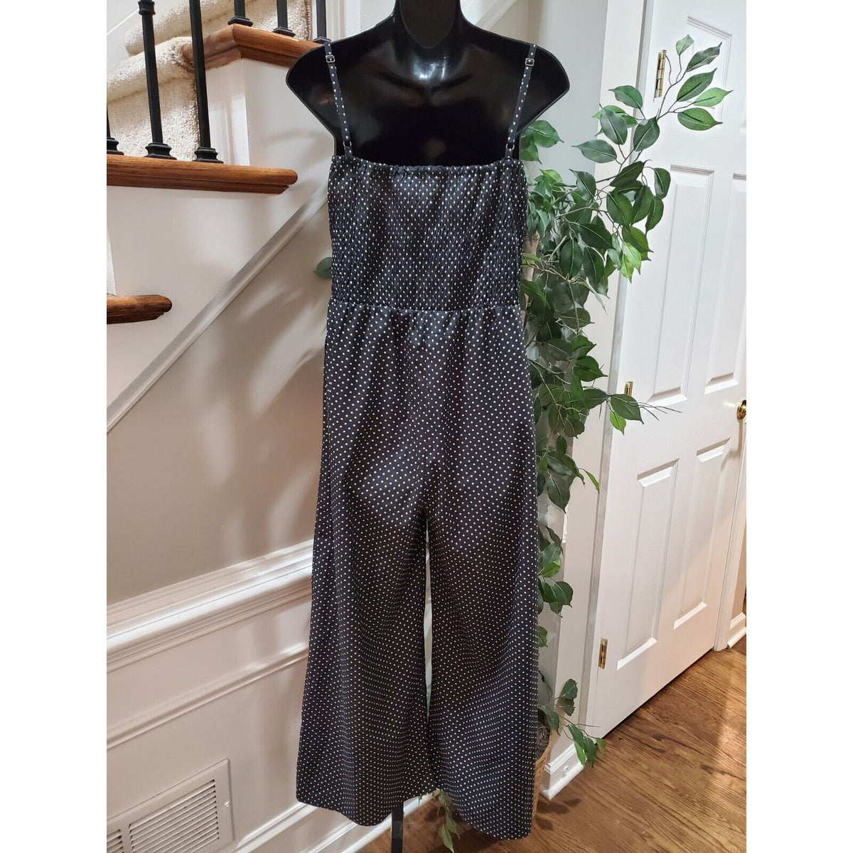 Lumiere Women Black Polka Dot Polyester Off The Shoulder 1 Piece Jumpsuit Size L