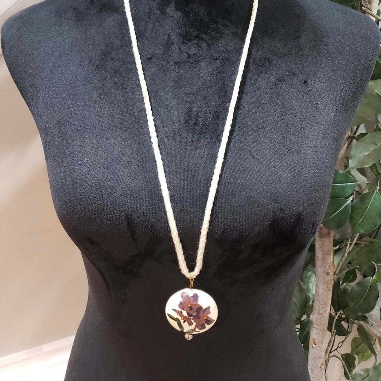 Womens Cherry Blossom Theme Round Flower Teardrop Pendant Necklace