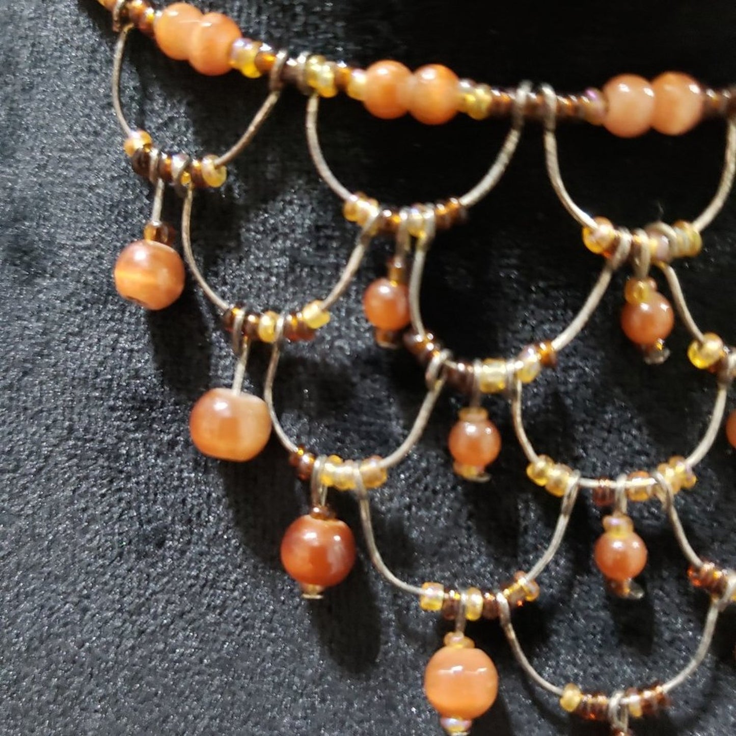 Womens Fashions Orange & Gold Glass Round Beaded Bib Necklace Jewellery