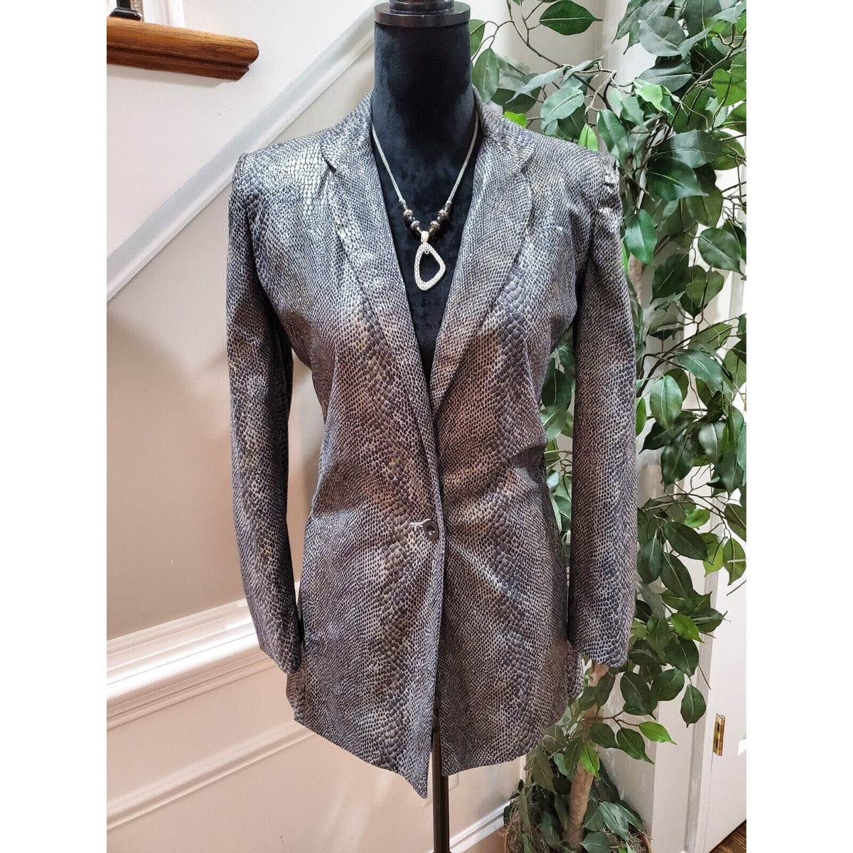 Cigliano Women Gray Polyester Single Breasted Long Sleeve Jacket Blazer Size 4