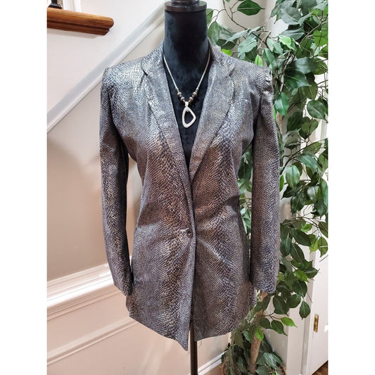 Cigliano Women Gray Polyester Single Breasted Long Sleeve Jacket Blazer Size 4