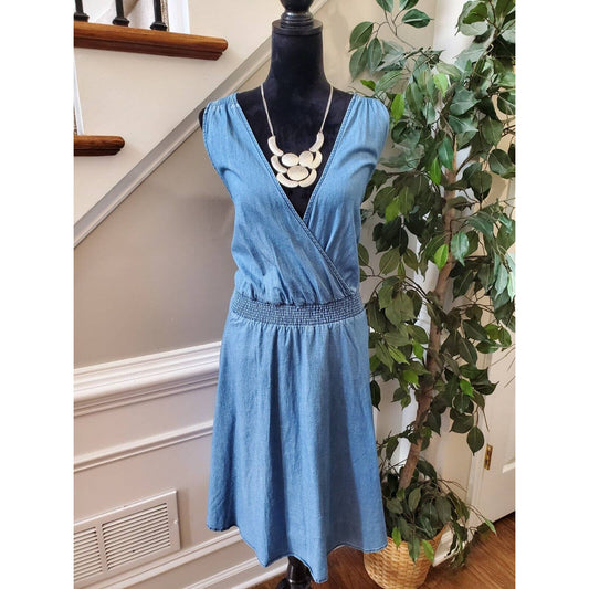 Blu Dahlia Women's Solid Blue Cotton V-Neck Sleeveless Knee Length Dress Size 3X