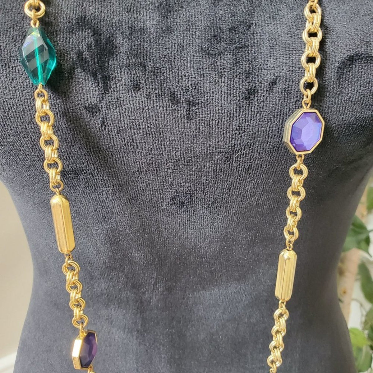 Women's Gold Gemstone Confetti with Lobster Clasp Long Necklace