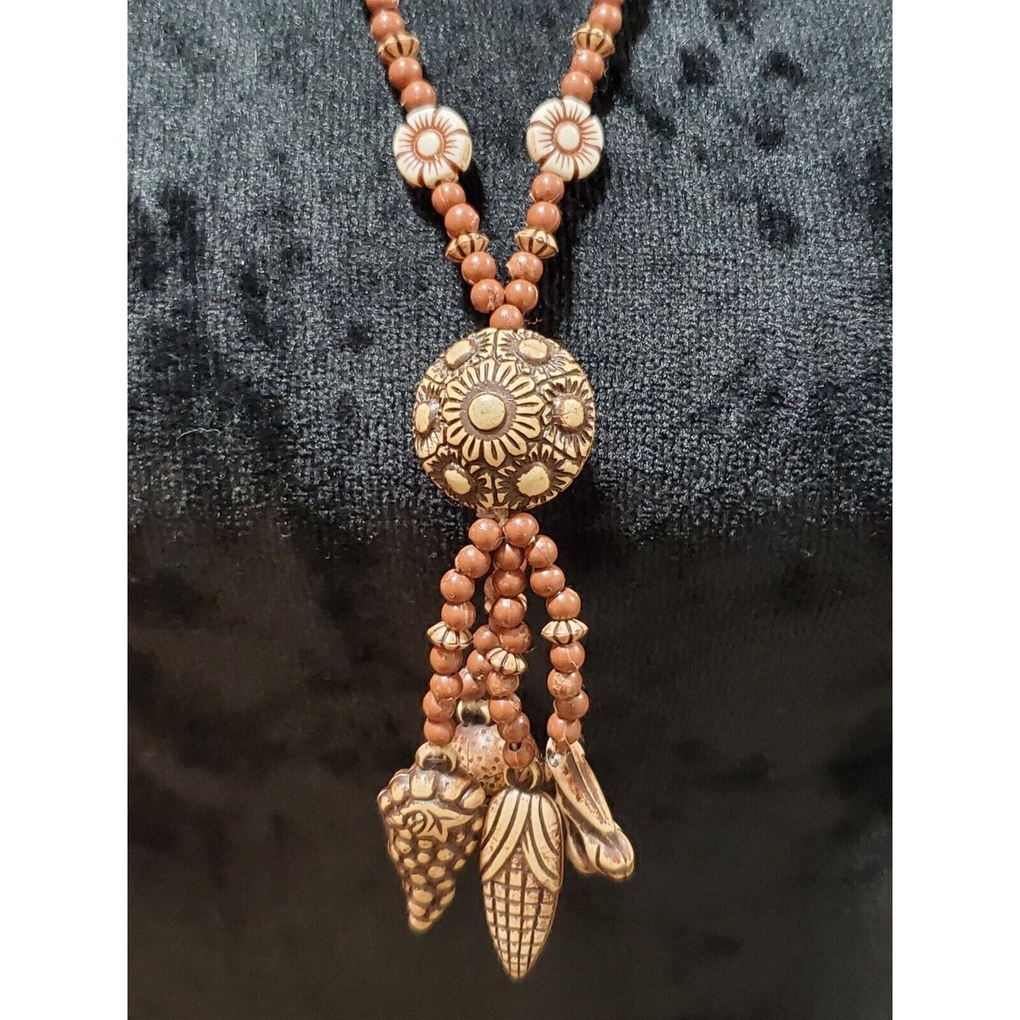 Women's Brown Beaded See Shell Tribal Lightweight Necklace