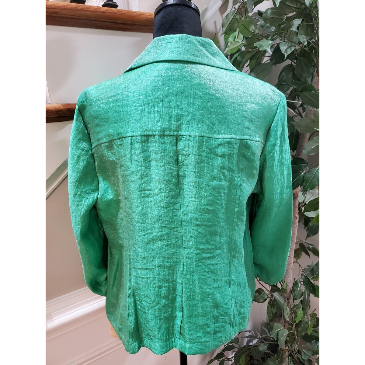 Choices Women's Green Rayon Open Front Long Sleeve Blazer Jacket Size Large