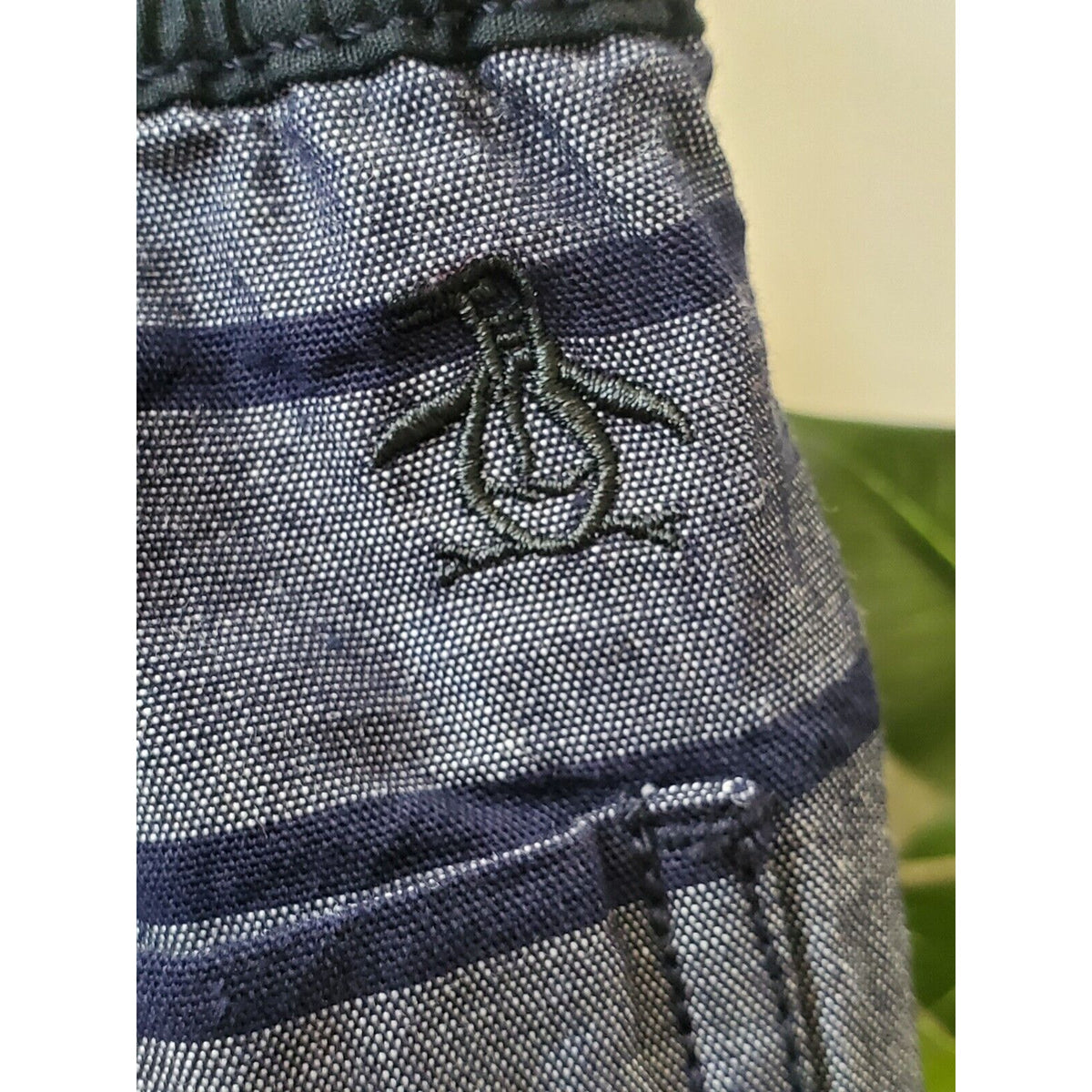 Original Penguin Dark Sapphire Striped Slim Fit Swim Trunk Print Shorts Size XL