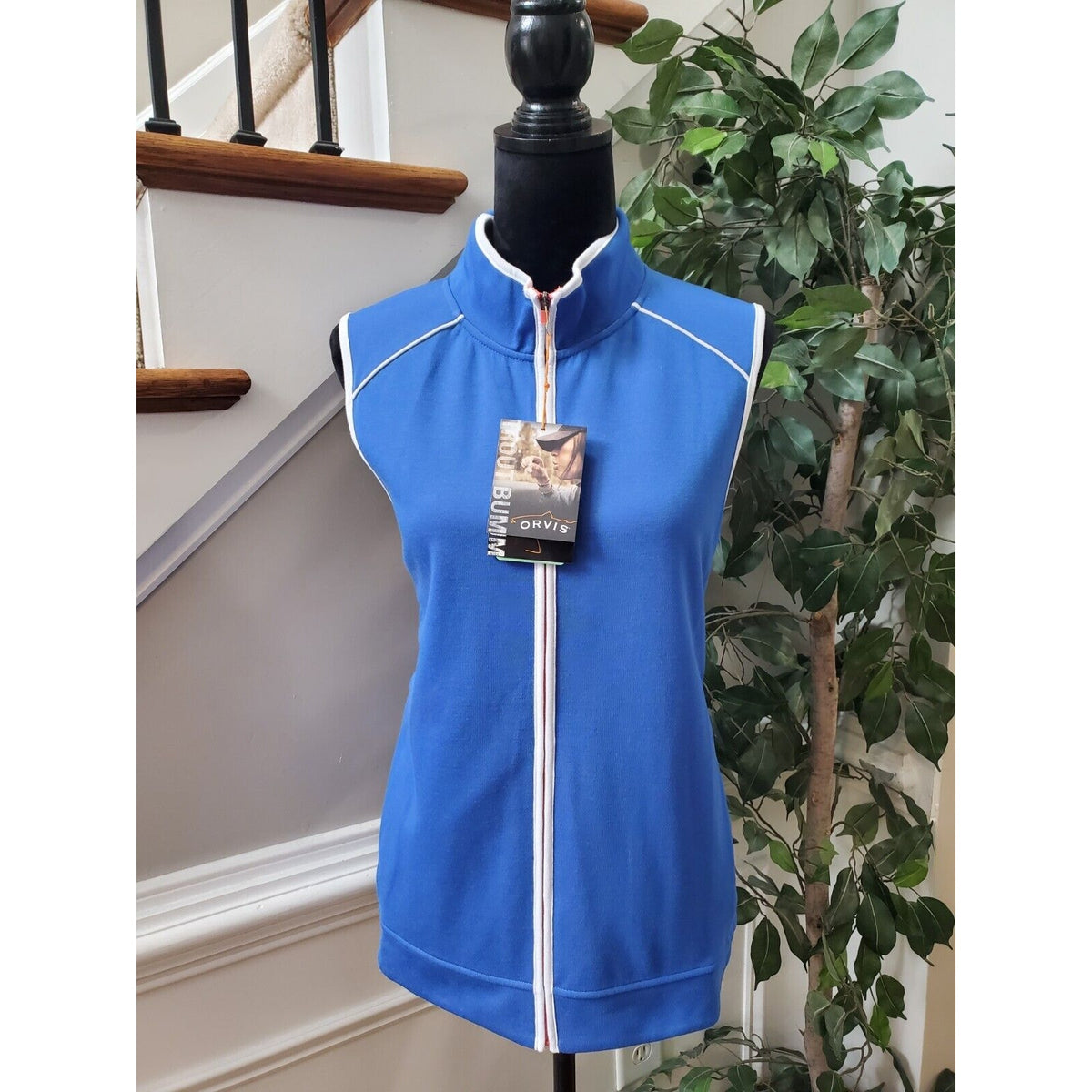 Orvis Womens Blue Polyester Sleeveless Full Zip Front Casual Jacket Vest Size XL