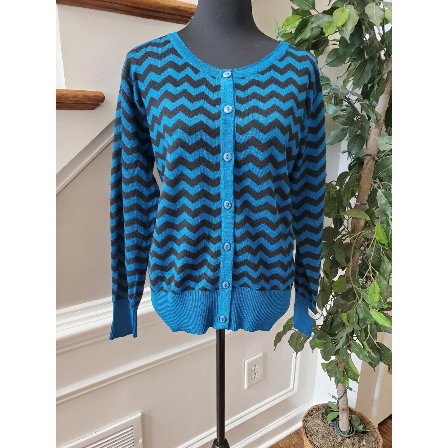 Jon & Anna Blue & Black Women's Cotton Round Neck Long Sleeve Soft Sweaters