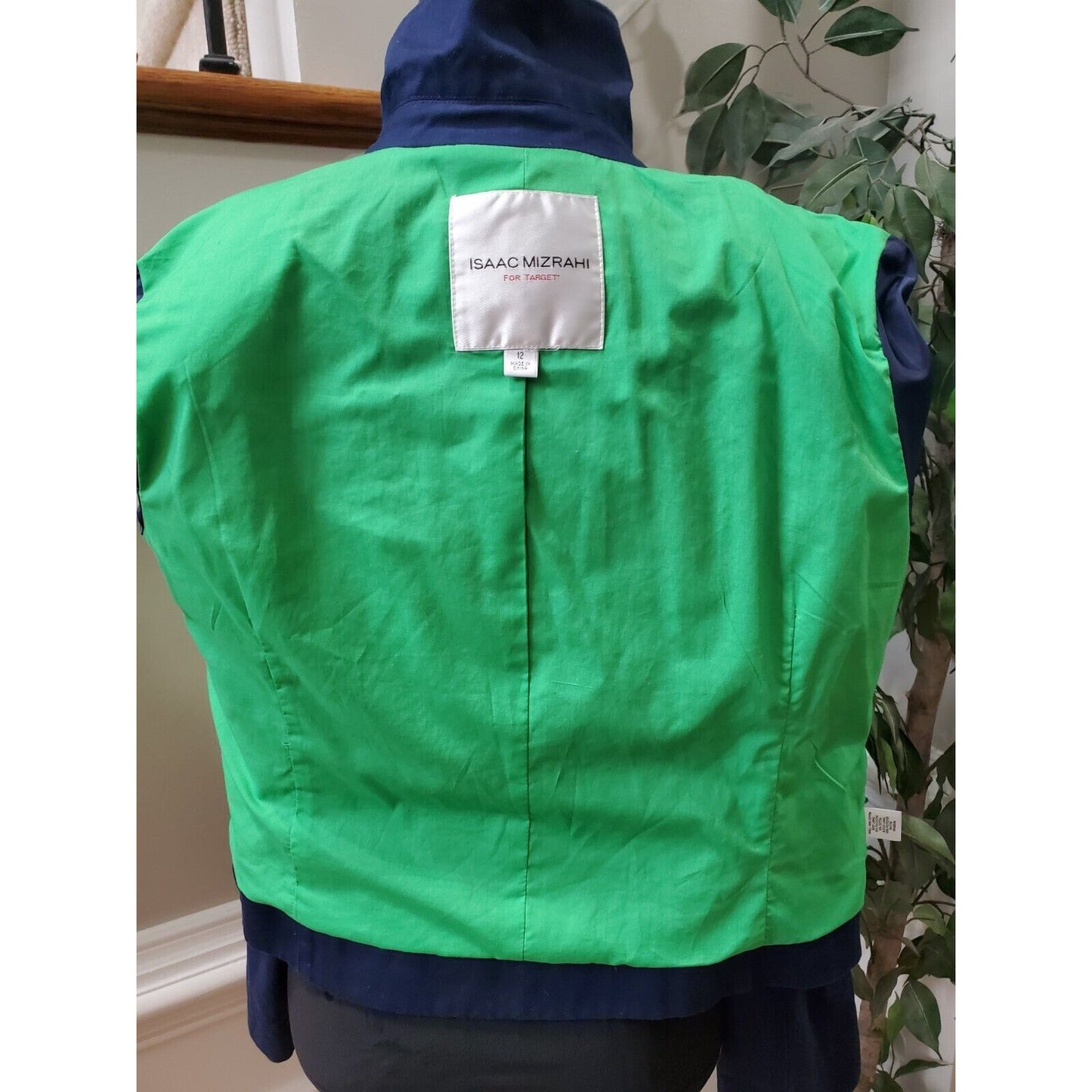 Isaac Mizrahi Women's Blue Cotton Double Breasted Long Sleeve Jacket Blazer 12