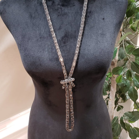 Womens Modern Fashion Chunky Silver Tone Elegant Knot Long Chain Necklace