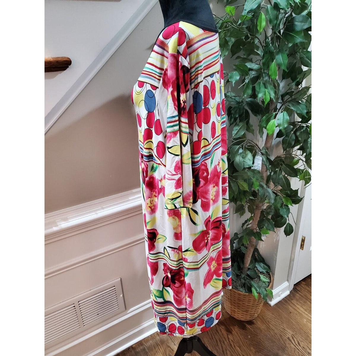 JSP Women Red & White Polyester Round Neck 3/4 Sleeve Knee Length Dress Size 2X