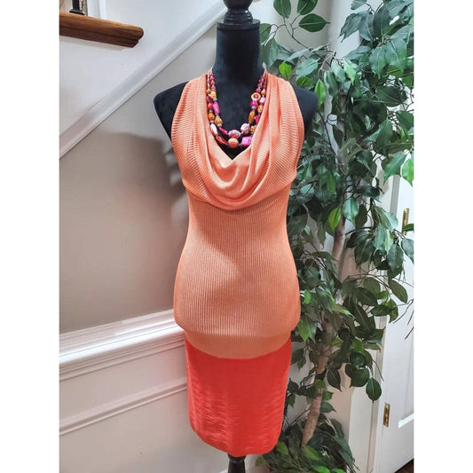 Arden B. Women's Orange 100% Rayon Cowl Neck Sleeveless Knee Length Dress Size M