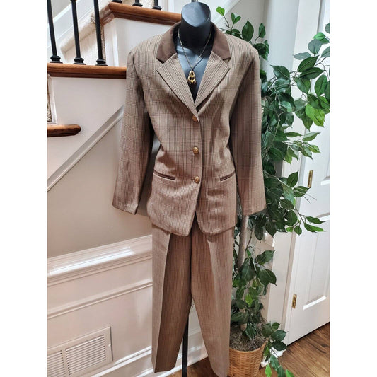 Alfred Dunner Women's Brown Polyester Long Sleeve Blazer & Pant 2 Pc's Suit 10