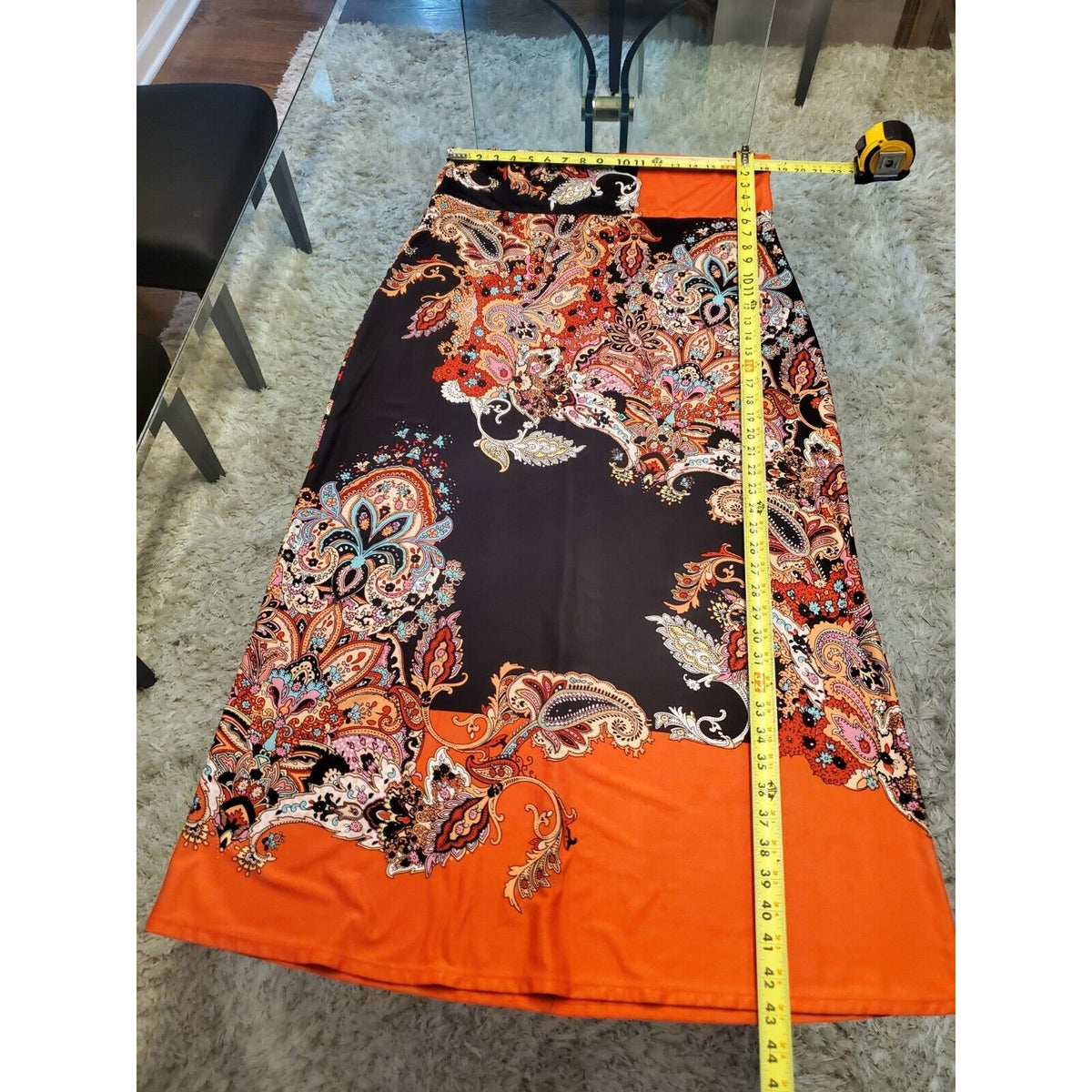 Soho Apparel Women's Black & Orange Paisley Polyester Long Skirt Size X-Large