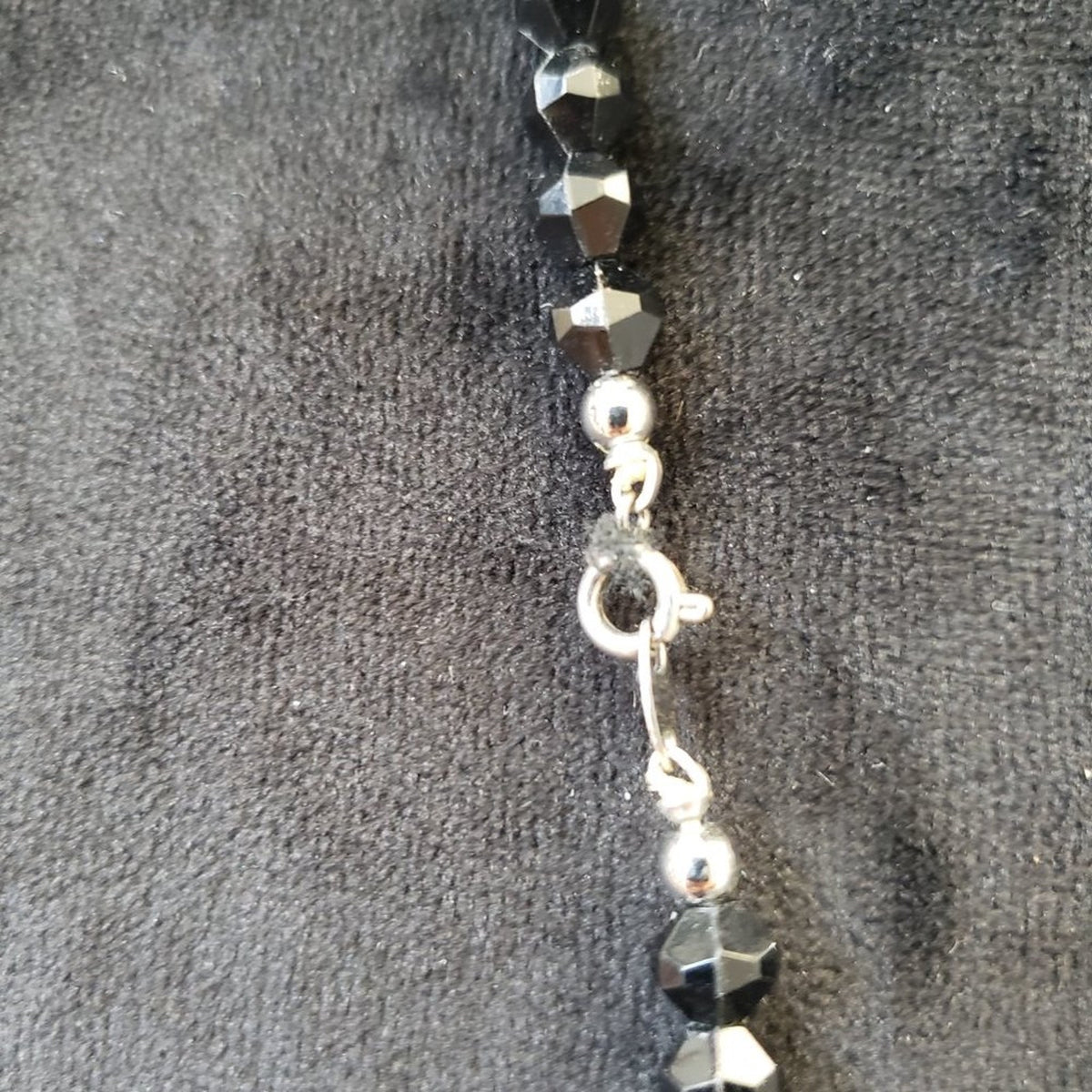Womens Fashion Black Beads White Clear Crystals Long Necklace with Lobster Clasp