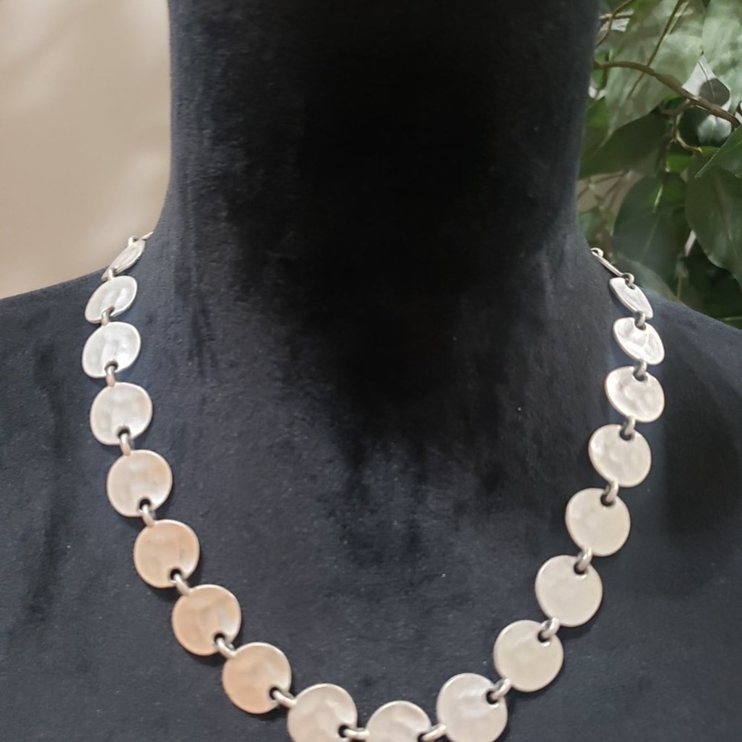 Womens Fashion Silver Round Link Disk Statement Necklace w/ Lobster Clasp